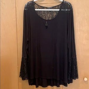 Black bell sleeve top with lace detail